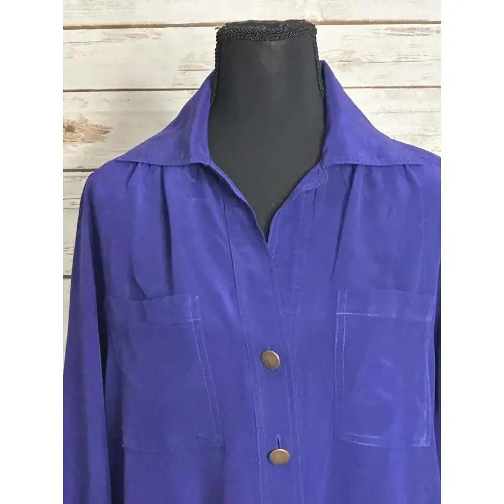 Anthropologie Hunter Dixon purple silk popover shirtdress Size Small